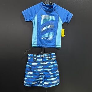 Body Glove 2 pc. 50 UPF rash guard short sleeve top,elastic waist lined trunks